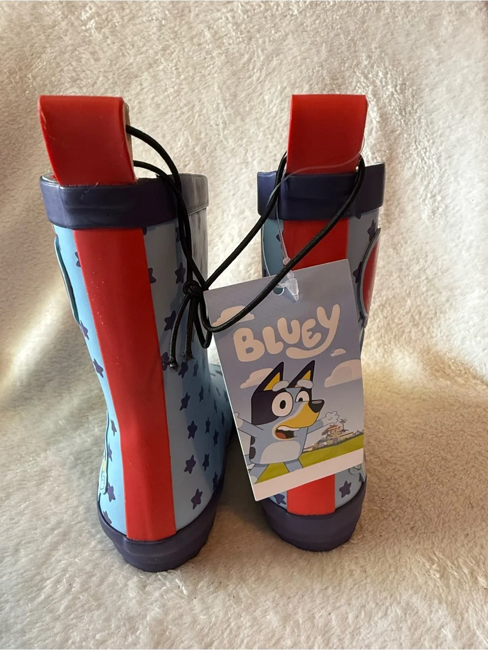 Bluey Light Blue Kids Rain Boots with Purple Stars Girls 5-6 New